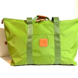 Bric's Vibrant Green Tote with Brown Detail